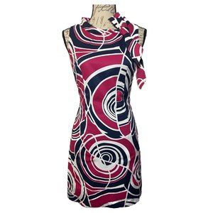 MERONA Abstract Sheath Dress with side Bow Tie Size 6 Pink Blue White